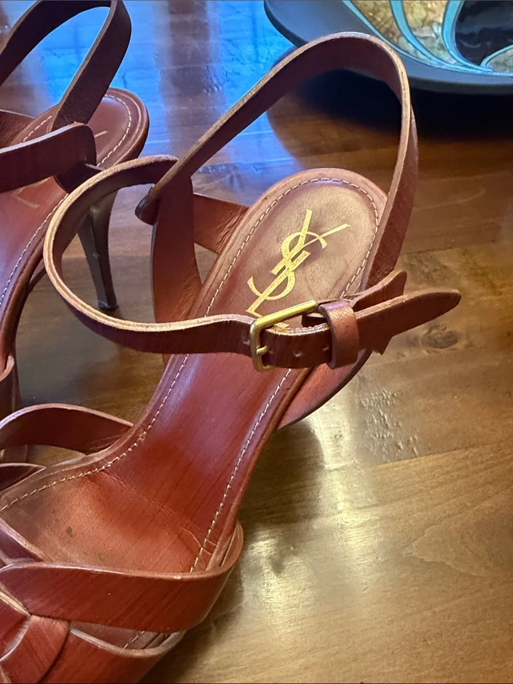 Saint Laurent Brown Leather Knot-Front High Heel Sandals - Picture 6 of 7